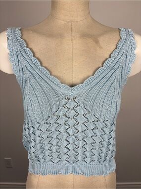 Poof Apparel Blue Pointelle Knit Sweater Size L NWT